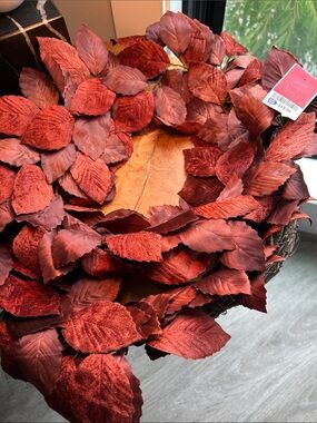 Decorative Fall Leaf Wreath or Garland in Rich Rust Red